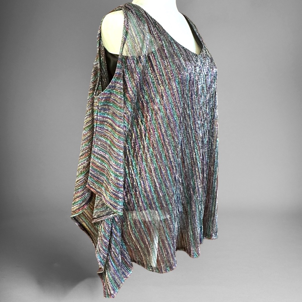 Onyx Nite metallic multi colored Sparkle Blouse Cold Shoulder Style - Picture 3 of 14